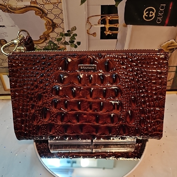 Brahmin Handbags - Brahmin Brown Crocodile Embossed Clutch